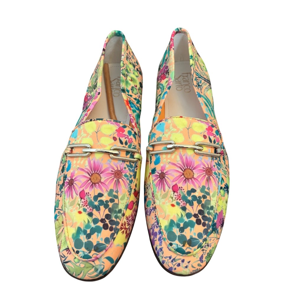Franco Sarto Berola3 Womens Floral Fabric Loafers Gold Chain Multi Color 11M - Picture 3 of 12